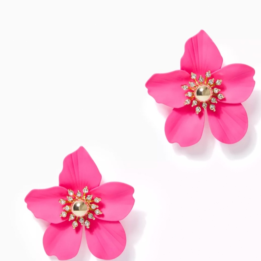 Brand New Lilly Pulitzer Oversized Orchid Earrings Aura Pink